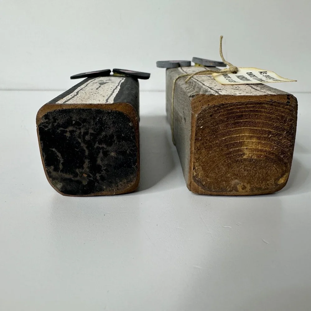 2 Rustic Wood Block Cat Figurines Hand Painted‎ Primitive Folk Art Decor Gift